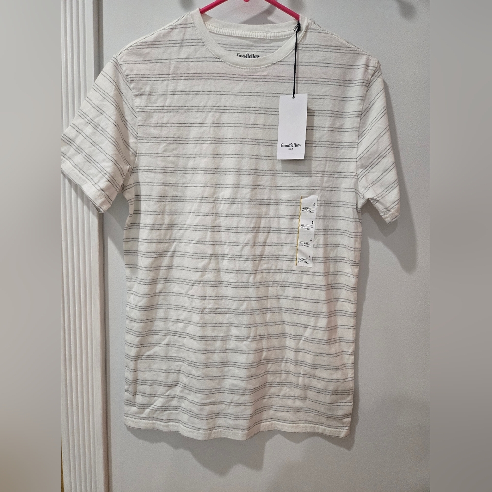 🎯 Goodfellow & co mens tshirt white gray stripes size small
